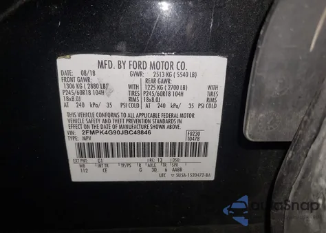 2018 Ford Edge Se z USA, uszkodzony, nr VIN 2FMPK4G90JBC48846